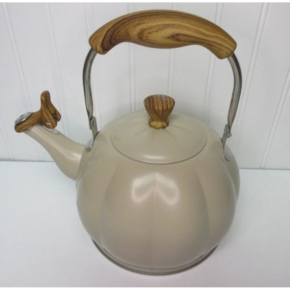 Pioneer Woman Pumpkin Whistling Tea Kettle with Lid Taupe
